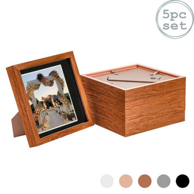 Nicola Spring 8 X 8" Photo FramesDark Wood/black Mount3D Picture Frame Box Portrait Display Case (6 X 6" Mount) Set Of 5 from B&Q