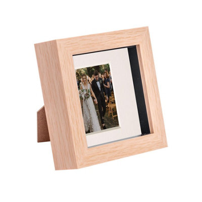 Nicola Spring 3D Box Photo Frame - 4 X 4" With 2 X 2" Mount - Wood/ Light/Ivory