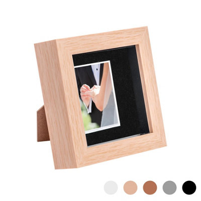 B&Q -  4 X 4" Photo FrameLight Wood/black Mount3D Photo Frame Picture Frame Box Portrait Display Case (12.5 X 12.5Cm)