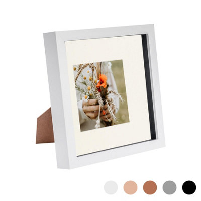 Nicola Spring 3D Box Photo Frame - 8 X 8" With 4 X 4" Mount - White/Ivory