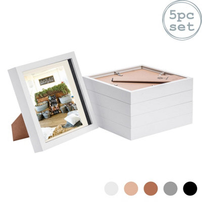 B&Q -  8 X 8" Photo FramesWhite/ivory Mount3D Picture Frame Box Portrait Display Case (22.5 X 22.5Cm) Set Of 5