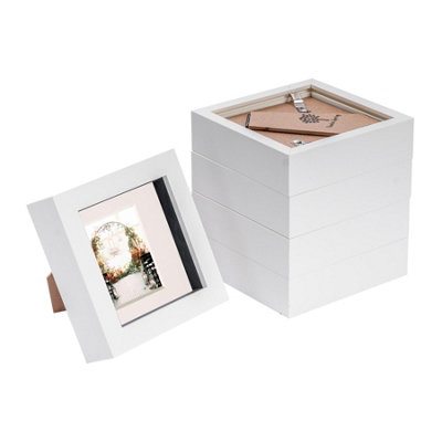 B&Q -  4 X 4" Photo FramesWhite/ivory Mount3D Picture Frame Box Portrait Display Case (12.5 X 12.5Cm) Set Of 5