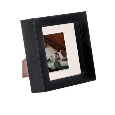 Nicola Spring 3D Box Photo Frame - 4 X 4" With 2 X 2" Mount - Black/Ivory