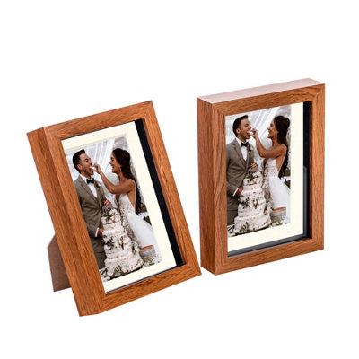 Nicola Spring 5 X 7" Photo FramesDark Wood/ivory Mount3D Picture Frame Box Portrait Display Case (20 X 15.5Cm) Set Of 2 from B&Q
