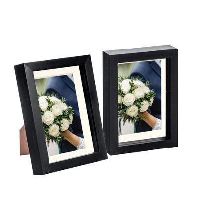 Nicola Spring 5 X 7" Photo FramesBlack/ivory Mount3D Picture Frame Box Portrait Display Case (20 X 15.5Cm) Set Of 2 from B&Q