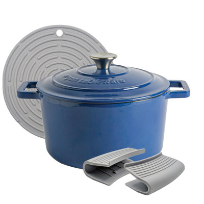 Argon Tableware 4.5L Round Cast Iron Casserole Dish With Self-Basting LidMidnight Blue4.75Qt Dutch Oven Roasting Dish Pot from B&Q