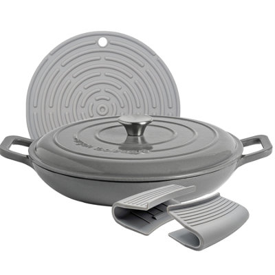 Argon Tableware 2.3L Shallow Cast Iron Casserole Dish With Self-Basting LidSlate Grey2.43Qt Dutch Oven Roasting Dish from B&Q