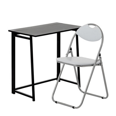 Harbour Housewares Deluxe Folding Wooden Desk & Chair SetBlack/whiteDurable Compact Computer Office Study Desk & Chair Set from B&Q