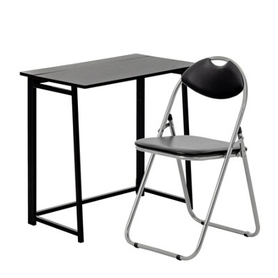 Harbour Housewares Deluxe Folding Wooden Desk & Chair SetBlack/blackDurable Compact Computer Office Study Desk & Chair Set from B&Q