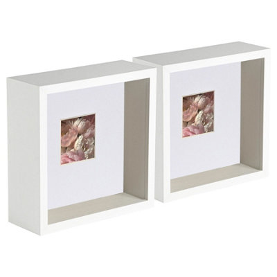 Nicola Spring White X 6" Deep Photo Frames - / Mount - 3D Deep Box Picture Frame Display Case (2 X 2" Mount) X5 Size 6 B&Q