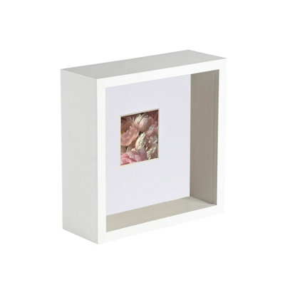Nicola Spring 3D Deep Box Photo Frame - 6 X 6" With 2 X 2" Mount - / White