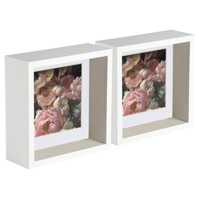 Nicola Spring White X 6" Deep Photo Frames - / Mount - 3D Deep Box Picture Frame Display Case (4 X 4" Mount) X5 Size 6 B&Q