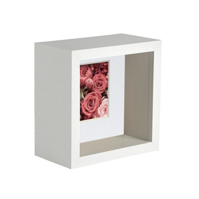 Nicola Spring 3D Deep Box Photo Frame4 X 4" With 2 X 2" MountWhite/white from B&Q