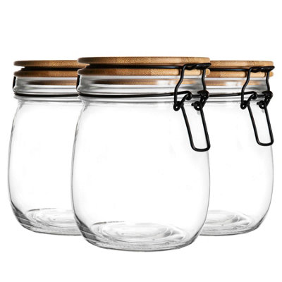 Argon Tableware 6X Glass Storage JarsWooden Clip Lid750MlAirtight Kitchen Container Round Preserving Jar With White Seal from B&Q