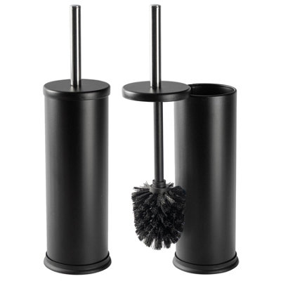 Harbour Housewares Unisex Black 2X Round Toilet Brushes With Holder - Non Slip Cleaning Brush Set In - Image 4