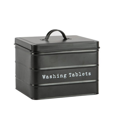Harbour Housewares Vintage Metal Washing Tablets Canister - Black