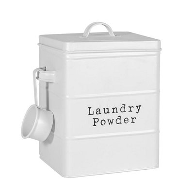 Harbour Housewares White Laundry Powder Canister - Vintage Metal Home Kitchen Canister Tin Box Utility Laundry Storage