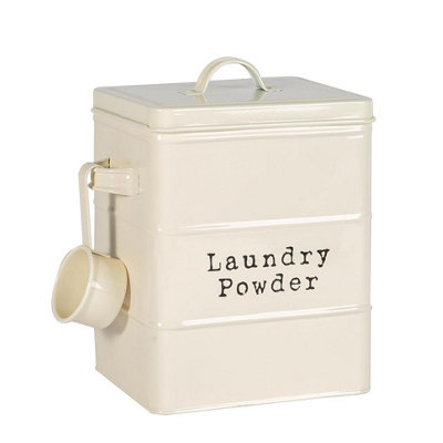 Harbour Housewares Cream Laundry Powder Canister - Vintage Metal Home Kitchen Canister Tin Box Utility Laundry Storage