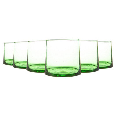 Nicola Spring Merzouga Recycled Glass TumblersMoroccan Whisky Water Drinking Glasses200MlGreenPack Of 6 from B&Q