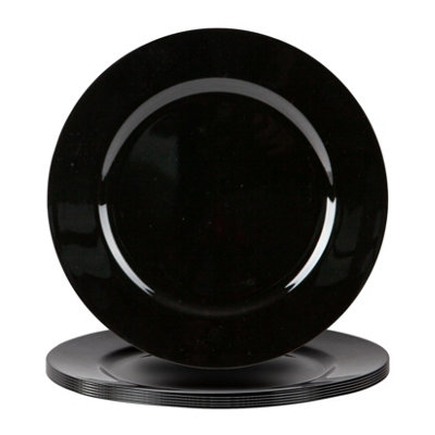 B&Q -  33Cm Metallic Charger PlatesBlackSet Of 6 Gloss Finish Reusable Dining Table Setting Plates Placemats