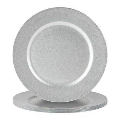 B&Q -  33Cm Metallic Charger PlatesSilverSet Of 6 Gloss Finish Reusable Dining Table Setting Plates Placemats