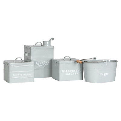 B&Q -  Utility Canisters Storage SetGrey4Pc Vintage Metal Storage Canister Caddy Tins For Kitchen Organisation
