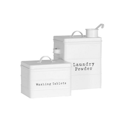B&Q -  Utility Canisters Storage SetWhite2Pc Vintage Under Sink Metal Storage Canisters Kitchen Caddy Tins