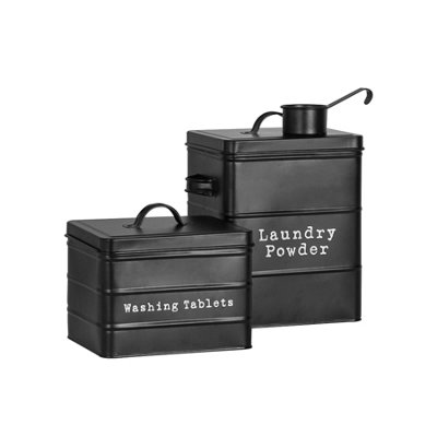 B&Q -  Utility Canisters Storage SetBlack2Pc Vintage Under Sink Metal Storage Canisters Kitchen Caddy Tins