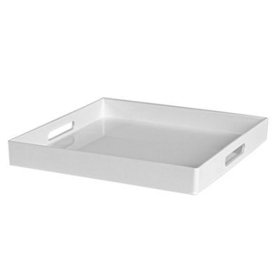 B&Q -  6X Serving Trays33CmWhite Square Tray Metallic Decorative Breakfast Tray Melamine Food Tray