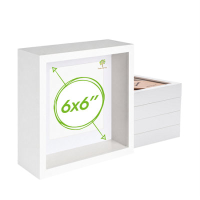 B&Q -  6 X 6" Deep Photo FramesWhite3D Deep Box Picture Frame Portrait Display Case (16 X 16Cm)Set Of 5