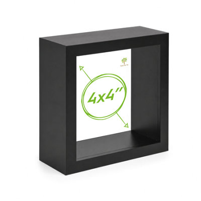 Nicola Spring 3D Deep Box Photo Frame - 4 X 4" - Black