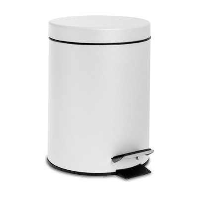 B&Q -  Bathroom Pedal Bin3LMatt White Round Stainless Steel Slim Rubbish Dustbin Lid And Inner Liner Bucket