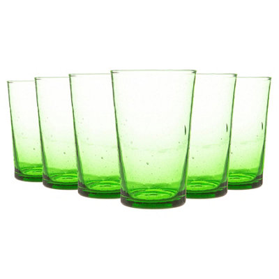 Nicola Spring Meknes 325Ml Highball GlassesHand-Blown Moroccan Recycled Water Juice Drinking GlassesGreen GlassSet Of 6 from B&Q