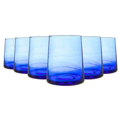 Nicola Spring Merzouga Recycled Glass TumblersMoroccan Whisky Water Drinking Glasses260MlBluePack Of 6 from B&Q