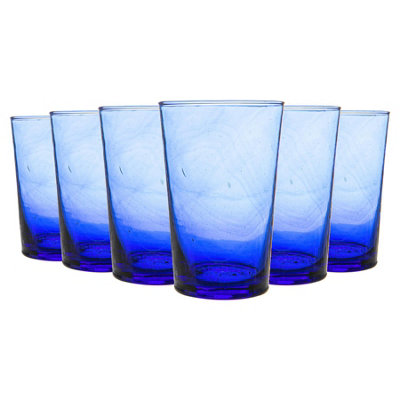 Nicola Spring Meknes 325Ml Highball GlassesHand-Blown Moroccan Recycled Water Juice Drinking GlassesBlue GlassSet Of 6 from B&Q