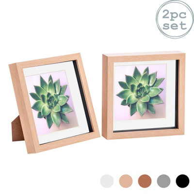 Nicola Spring 8 X 8" Photo FramesLight Wood/white Mount3D Picture Frame Box Portrait Display Case (22.5 X 22.5Cm) Set Of 2 from B&Q