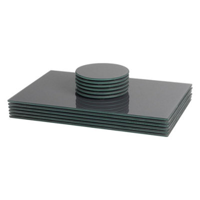 Harbour Housewares 12Pc Glass Placemats & Round Coasters Set30 X 20Cm Grey Dining Table Protection Place Mats & Coasters from B&Q