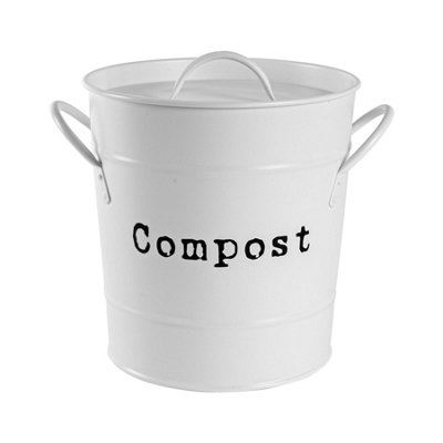 Harbour Housewares Vintage Metal Kitchen Compost Bin - White