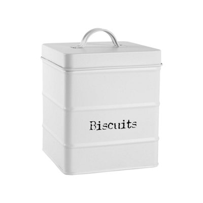 Harbour Housewares Metal Biscuit TinWhite Vintage Retro Biscuit Barrel Canister Cookie Jar Kitchen Caddy Food Storage Container from B&Q