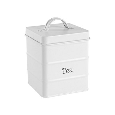 Harbour Housewares Metal Tea Storage CanisterWhite1X Vintage Retro Food Storage Canister Tea Caddy Food Container Tin from B&Q