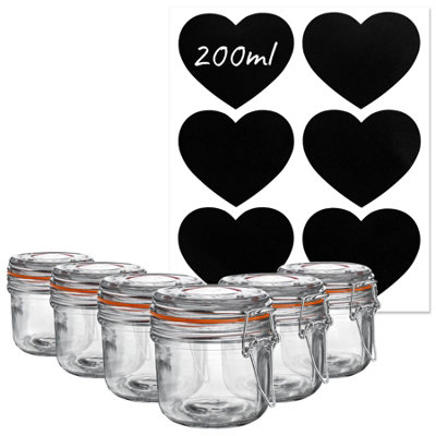 Argon Tableware 6X Glass Storage Jars & Heart Labels Set200Ml/6.7Oz4 Seals Airtight Kitchen Storage Container Preserving Jar from B&Q