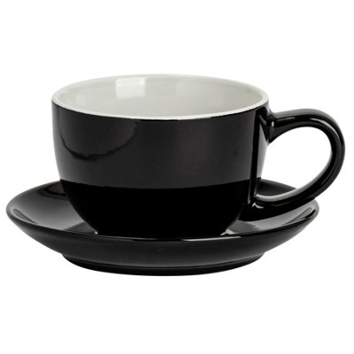 Argon Tableware 250Ml Cappuccino Cup With SaucerBlack Gloss Stoneware Cappuccino Cups And Saucer Set Tea Coffee Mugs from B&Q