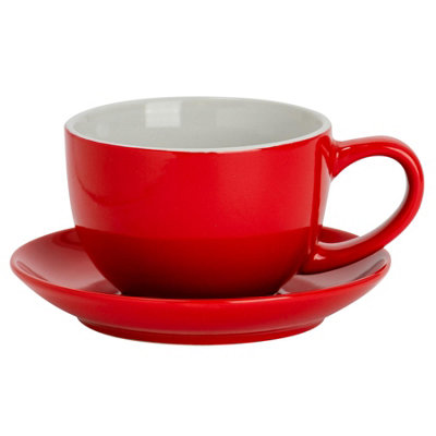 Argon Tableware 250Ml Cappuccino Cup With SaucerRed Gloss Stoneware Cappuccino Cups And Saucer Set Tea Coffee Mugs from B&Q