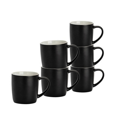 Argon Tableware 350Ml Matt Coloured Coffee MugsBlackSet Of 6Ceramic Stoneware Latte Cappuccino Cups Hot Chocolate Cups from B&Q