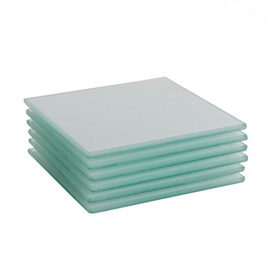 Harbour Housewares 6X Square Glass Coasters10CmWhiteTabletop Protection Mat Drink Coaster Decorative Dining Placemat from B&Q
