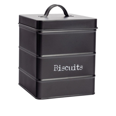 Harbour Housewares Metal Biscuit TinBlack Vintage Retro Biscuit Barrel Canister Cookie Jar Kitchen Caddy Food Storage Container from B&Q