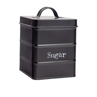 Harbour Housewares Metal Sugar Storage CanisterBlack1X Vintage Retro Food Storage Canister Sugar Caddy Food Container Tin from B&Q