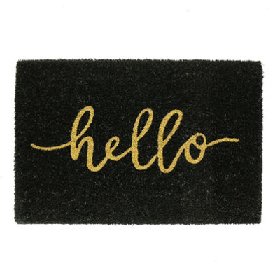Nicola Spring Coir Door Mat - 60 X 40Cm - Hello Black