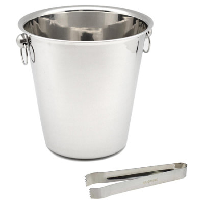 Stainless Steel Ice Bucket & Tongs Champagne/Wine/Ice Chiller Cooler Bucket 4L - Image 7