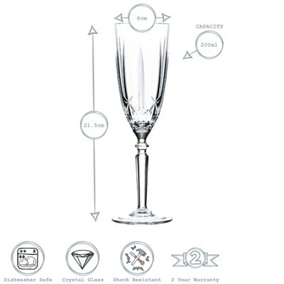 B&Q -  6X Orchestra Cut Glass Champagne Flutes Glasses Set200MlProsecco Fizz Stemware Glass Flutes Set